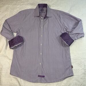 English Laundry Shirt Mens 16 34/35 Purple Gingham Long Sleeve Button Flip Cuff